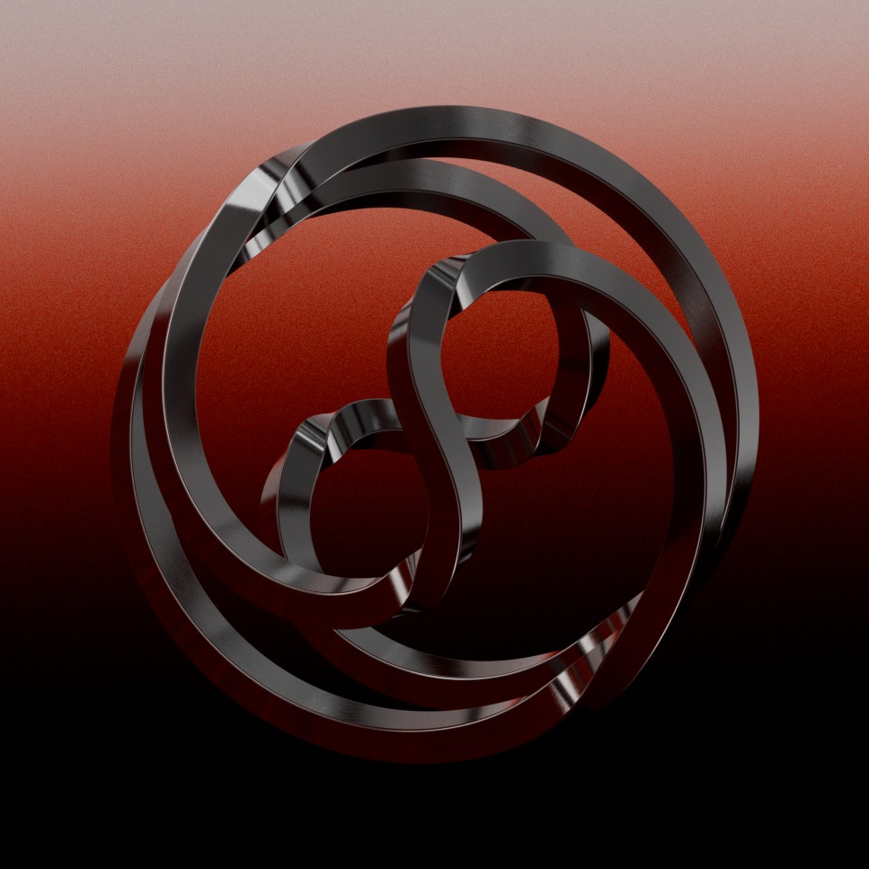 Metallic sculpture of interlaced rings