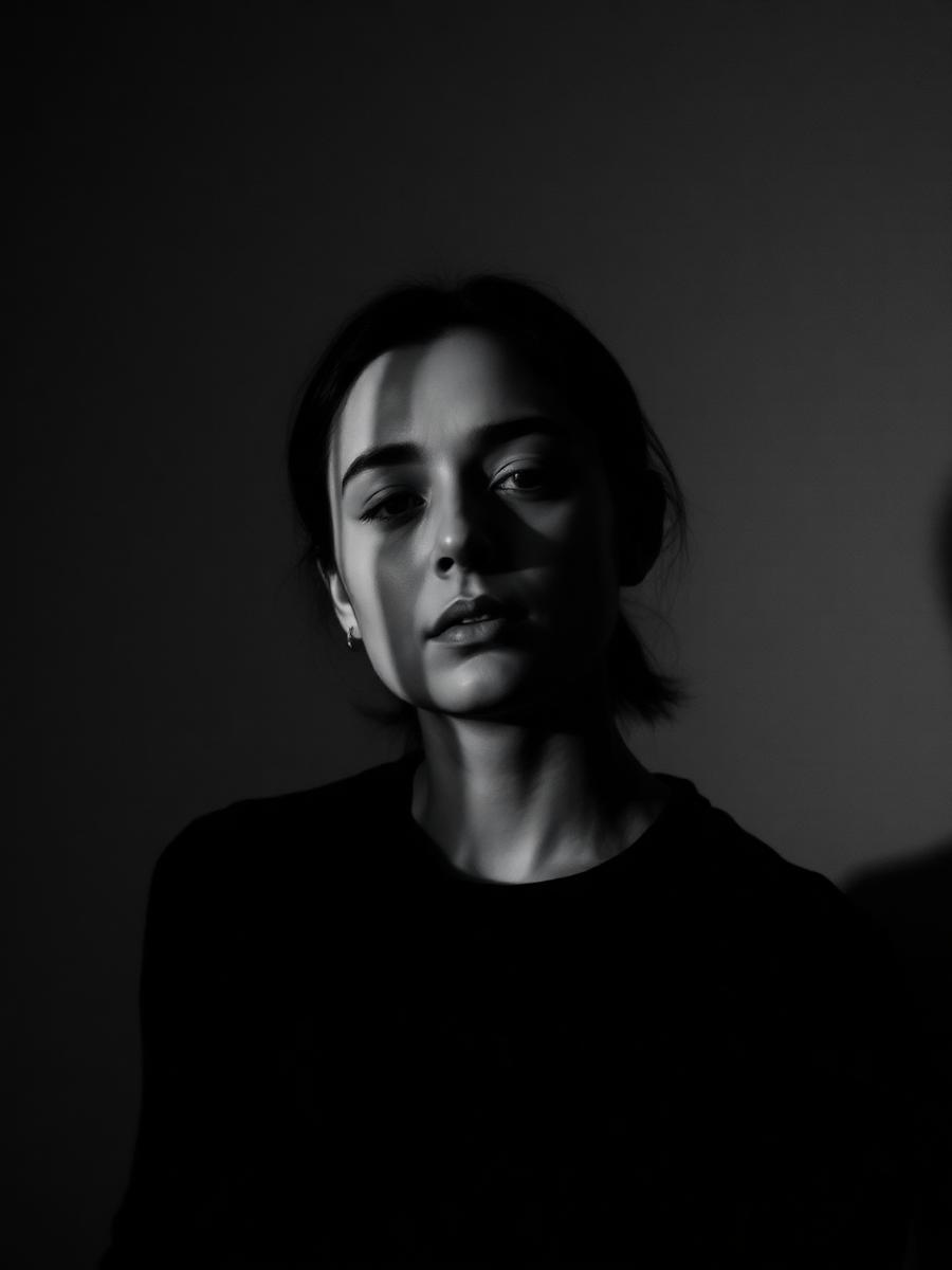 Backlit black and white portrait