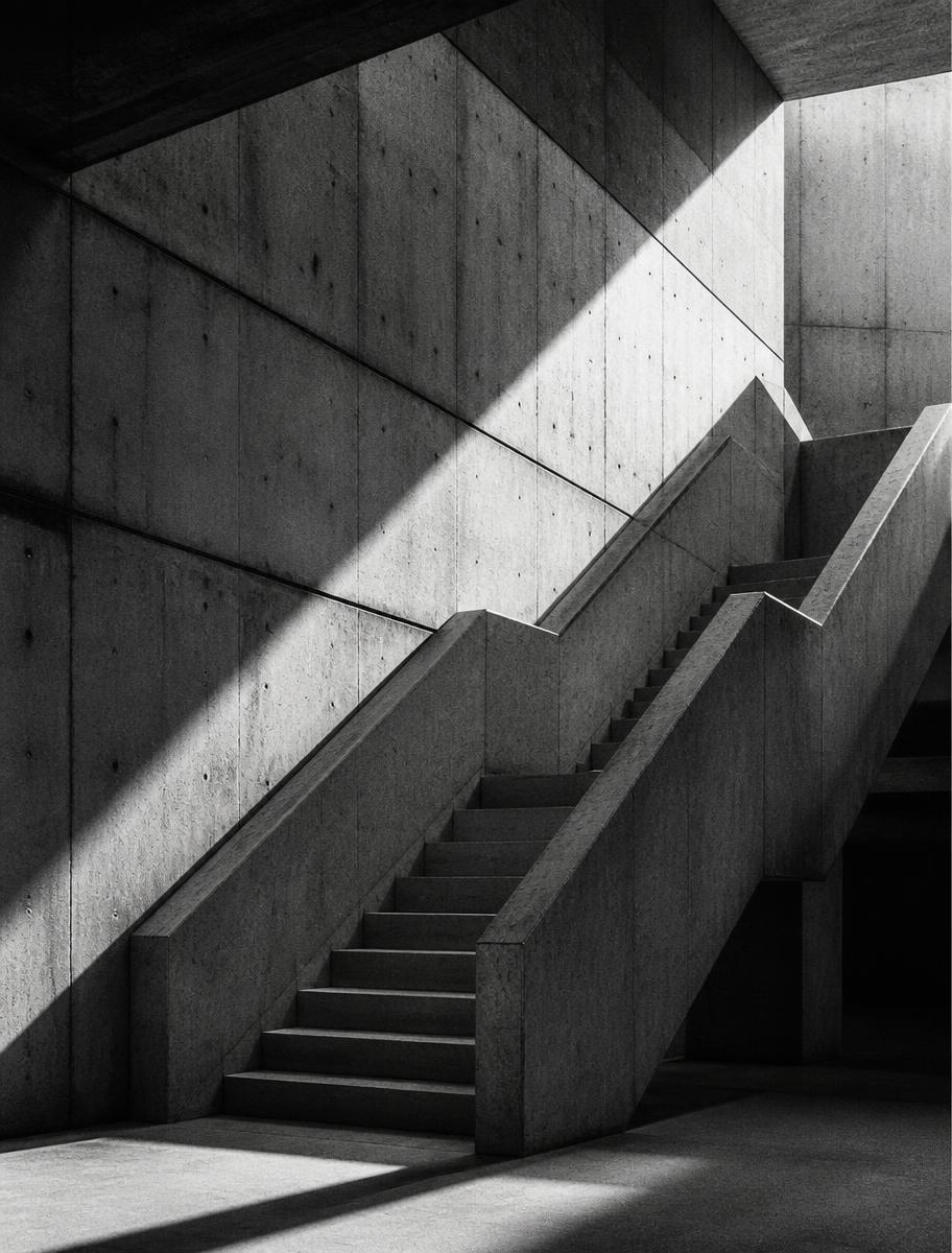 Brutalist architectural detail in shadow